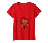 La créativité est l'intelligence Qui s'amuse et Inspire T-Shirt avec Col en V, Femme, Rouge, L