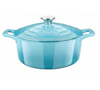 La Cuisine Cocotte en fonte émaillée, 2 litres, 20 cm de diamètre, intérieur en émail noir mat, compatible tous feux, passe au four, couleur turquoise