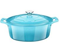 La Cuisine Cocotte ovale en fonte émaillée, 5 litres, 29 cm, intérieur en émail noir mat, compatible tous feux et four, couleur turquoise.