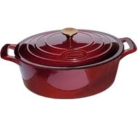La Cuisine Cocotte ovale en fonte émaillée avec couvercle, 5 litres, 29 cm, intérieur en émail noir mat, poignée du couvercle en acier inoxydable plaqué or, compatible four, couleur canneberge
