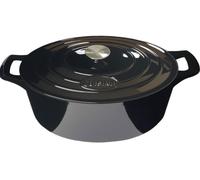 La Cuisine Cocotte ovale en fonte émaillée avec couvercle, extérieur noir brillant, intérieur émaillé noir mat, compatible four pour la cuisson du pain, 33 x 25 x 16 cm, capacité 6,5 L