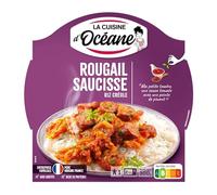 LA CUISINE D'OCEANE - Plat Cuisiné - Rougail saucisses riz créole - Sauce Tomate avec une Pointe de Piment · Prêt en 2 min au Micro-Ondes · Sans Additifs - la barquette de 300g - Le Lot De 4