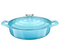 La Cuisine Sauteuse en fonte émaillée avec couvercle, extérieur bleu sarcelle brillant, intérieur émaillé noir mat, 3.75 Litres Ø 28 cm compatible toutes sources de chaleur