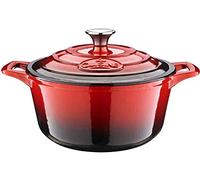 La Cusine Cacerola de hierro fundido esmaltado de 24 cm y 3,5 litros - Interior de esmalte negro mate, exterior de esmalte rojo. Apta para horno