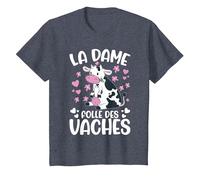 La Dame Folle des Vaches Fermier Drôle Vache T-Shirt, Enfant, Bleu Chiné, 2 Ans