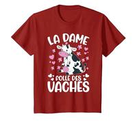 La Dame Folle des Vaches Fermier Drôle Vache T-Shirt, Enfant, Canneberge, 2 Ans