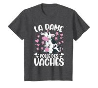 La Dame Folle des Vaches Fermier Drôle Vache T-Shirt, Enfant, Chiné Foncé, 3 Ans