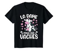 La Dame Folle des Vaches Fermier Drôle Vache T-Shirt, Enfant, Noir, 8 Ans