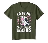 La Dame Folle des Vaches Fermier Drôle Vache T-Shirt, Enfant, Olive, 8 Ans