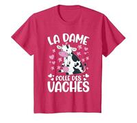 La Dame Folle des Vaches Fermier Drôle Vache T-Shirt, Enfant, Rouge Chiné, 10 Ans
