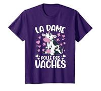 La Dame Folle des Vaches Fermier Drôle Vache T-Shirt, Enfant, Violet, 3 Ans