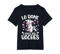 La Dame Folle des Vaches Fermier Drôle Vache T-Shirt, Femme Grandes Tailles, Noir, 3X