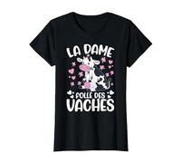 La Dame Folle des Vaches Fermier Drôle Vache T-Shirt, Femme, Noir, XS
