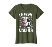 La Dame Folle des Vaches Fermier Drôle Vache T-Shirt, Femme, Olive, XL