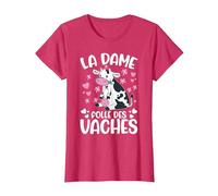 La Dame Folle des Vaches Fermier Drôle Vache T-Shirt, Femme, Rouge Chiné, 3XL