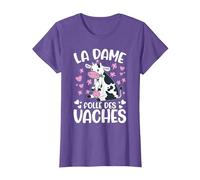 La Dame Folle des Vaches Fermier Drôle Vache T-Shirt, Femme, Violet Chiné, S