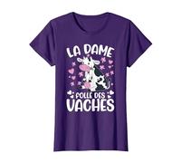 La Dame Folle des Vaches Fermier Drôle Vache T-Shirt, Femme, Violet, L