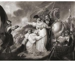 La défaite de Marie Reine d'Écosse à la bataille de Langside 13 mai 1568. Après une impression du 18ème siècle par William Ward à partir de la peinture de Richard Westall. Poster imprimé par Ken Welsh