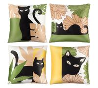 La Desire Housses de Coussin Chat Noir, 4 pièces, en Velours Court Doux, imprimé Recto-Verso, décoration chaleureuse pour Les Amoureux des Chats, idéales pour la Chambre (45 x 45 cm)