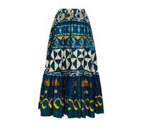 La DoubleJ, Femme, Jupes, Multicolore, Taille: 38 FR Jupe Midi à Volants Coucher de Soleil Méditerranéen