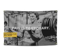 La douleur est temporaire Arnold Schwarzenegger Drapeau motivant fitness entraînement inspirant maison salle de sport décoration murale collège dortoir homme grotte 0,9 x 1,5 m bannière cool