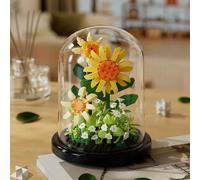 La Fabrique Dracolume Marguerite sous Cloche à Monter - Fleur DIY Style Lego - Décoration Maison, Cadeau Original Femme, Anniversaire, Fête des Mères, Saint-Valentin