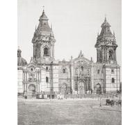 La façade de la basilique cathédrale de Lima aka Lima Cathédrale Lima Pérou vue ici à la fin du XIXe siècle. De La Ilustracion Espanola y Americana publié 1892. Poster imprimé par Ken Welsh (33 x 15)