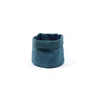 LA FACTORY Panier Rond Cosy en Velours Côtelé - Bleu Paon - D 21 X H 17 Cm