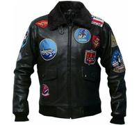 La Familie Clothing Tom Cruise Flight Men's Leather Jacket - Top Gun Bomber Leather Jacket Men - Black Leather Jacket (FR/ES, Alpha/lettres, TTG, Taille normale, Taille normale, Black)