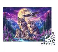 La Famille des Loups sous la Lune Puzzle 1000 Pièces Educa Jouet Jeu D'Intelligence Décoration Intérieure Animaux Jeu Éducatif Challenge Toy Adultes & Enfants des 14 Ans 52x38cm/1000pcs