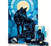 La Famille des Loups sous la Lune Puzzle de 1000 pièces Jeu de mémoire Amusant Surface Lisse sans bavures Défi divertissant pour Les Loisirs (38x52cm)