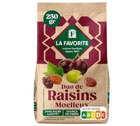 La Favorite - Duo de Raisins Moelleux 250 g - Raisins Secs Naturels et Tendrement Sucrés - Mélange Raisins Blonds & Bruns - Pour Goûter, Cuisine, Muesli, Encas Énergétique, Apéritif Sain