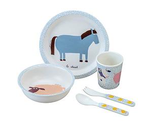 La Ferme Petit Jour Paris - AF701J - Coffret vaisselle 5 pièces - Favorise l'autonomie Blanc Gris