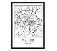 La feuille de carte ville de Munich style nordique noir et blanc. affiche de format A3 papier imprimé No 250 gr. Peintures, estampes et affiches pour le salon et chambre à coucher