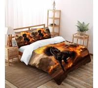 La Flamme Le Cheval Ensemble De Lit Double（200x200cm） Imprimé 3D Sauvage Let Animaux pour Garçons Et Filles en Microfibre Respirant avec Fermeture Éclair Literie Confort