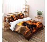 La Flamme Le Cheval Ensemble De Lit King（220x240cm） Impression 3D Sauvage Let Animaux pour Enfants Et Adolescents en Microfibre Respirant avec Fermeture Éclair Literie Confort