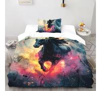 La Flamme Le Cheval Parure De Lit Single（135x200cm） Imprimé 3D Sauvage Let Animaux pour Enfants Et Adolescents en Microfibre Respirant avec Fermeture Éclair Literie Doux