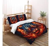 La Flamme Le Tigre Ensemble De Lit Double（200x200cm） Impression 3D Sauvage Let Animaux pour Garçons Et Filles en Microfibre Respirant avec Fermeture Éclair Literie Confort