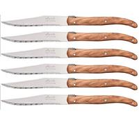 La Fourmi Lot de 6 Couteaux Laguiole en Bois d'olivier Fabrication française Thiers Jean Néron Lame crantée