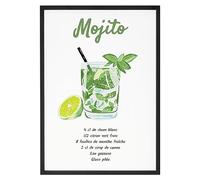 La French Touch Affiche Cocktail Mojito - Made In France - Tableau décoration murale - Cadeau Anniversaire Apéro cocktails original rigolo (A3 (29,7 x 42 cm), Sans cadre)