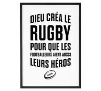 La French Touch Affiche Dieu créa le rugby - Made In France - Tableau décoration murale - Cadeau Humour Rugby original rigolo (A4 (21 x 29,7 cm), Sans cadre)