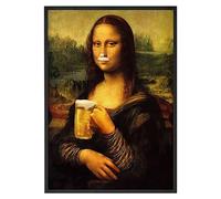 La French Touch Affiche Mona Lisa Bière - Made In France - Tableau décoration murale - Cadeau Apéro Humour Vintage original rigolo (A4 (21 x 29,7 cm), Sans cadre)
