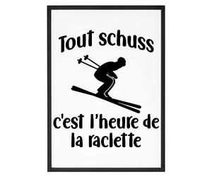 La French Touch Affiche Ski Tout schuss - Made In France - Tableau décoration murale - Cadeau Humour montagne original rigolo (A2 (59,4 x 42 cm), Sans cadre)