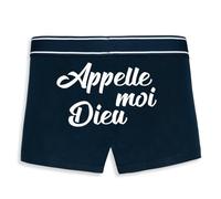 La French Touch Boxer Homme Humour Appelle Moi Dieu - Imprimé en France - Caleçon Homme Drole et Rigolo - Cadeau Humour Anniversaire Original (Marine, S)