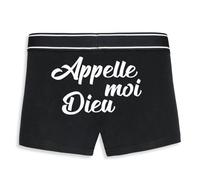 La French Touch Boxer Homme Humour Appelle Moi Dieu - Imprimé en France - Caleçon Homme Drole et Rigolo - Cadeau Humour Anniversaire Original (Noir, S)