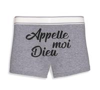 La French Touch Boxer Homme Humour Appelle Moi Dieu - Imprimé en France - Caleçon Homme Drole et Rigolo - Cadeau Humour Anniversaire Original (Gris, L)