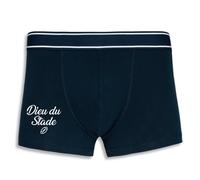 La French Touch Boxer Homme Humour Dieu du Stade - Imprimé en France - Caleçon Homme Drole et Rigolo - Cadeau Humour Anniversaire Original (Marine, M)