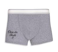 La French Touch Boxer Homme Humour Dieu du Stade - Imprimé en France - Caleçon Homme Drole et Rigolo - Cadeau Humour Anniversaire Original (Gris, L)