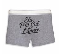 La French Touch Boxer Homme Humour Élu p'tit Cul de l'année - Imprimé en France - Caleçon Homme Drole et Rigolo - Cadeau Humour Anniversaire Original (Gris, S)