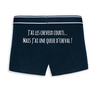 La French Touch Boxer Homme Humour J’AI Les Cheveux Courts mais Une Queue d’Cheval - Imprimé en France - Caleçon Homme Drole et Rigolo - Cadeau Humour Anniversaire Original (Marine, M)
